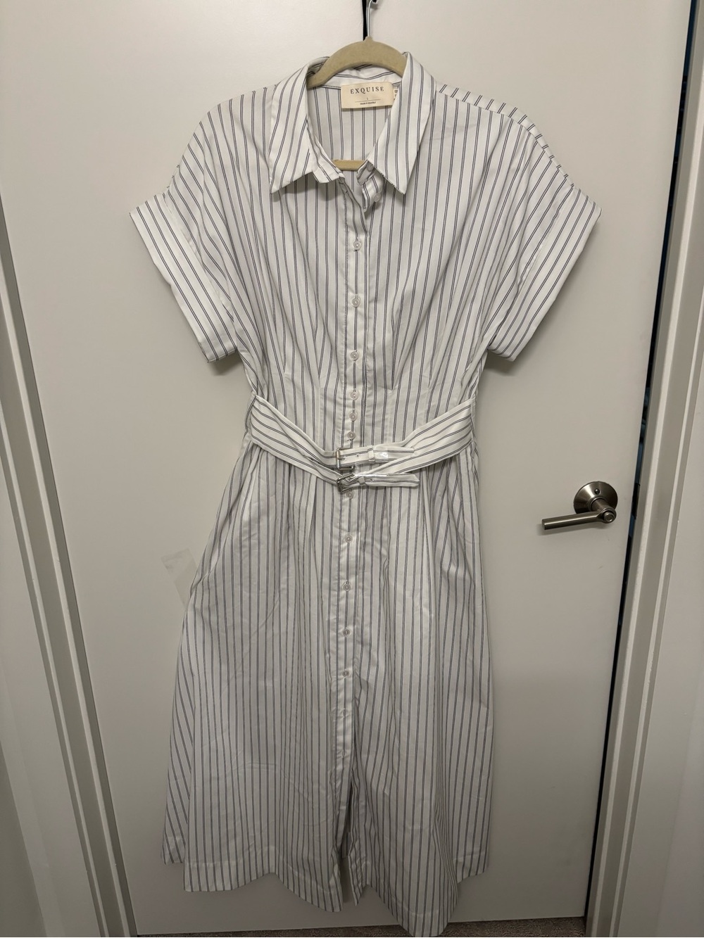 Anthropologie White Shirt Dress with Thin Black Stripes